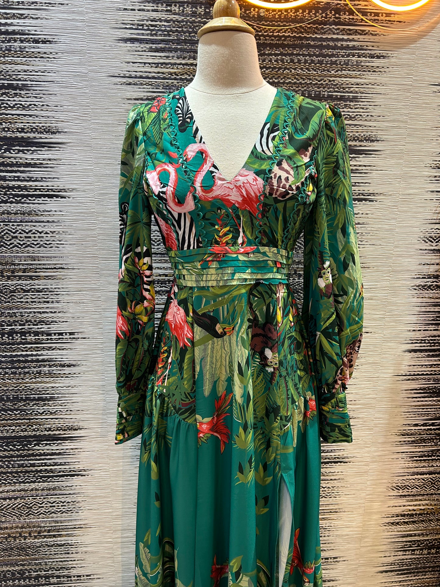 White/Green Tropical Print Maxi