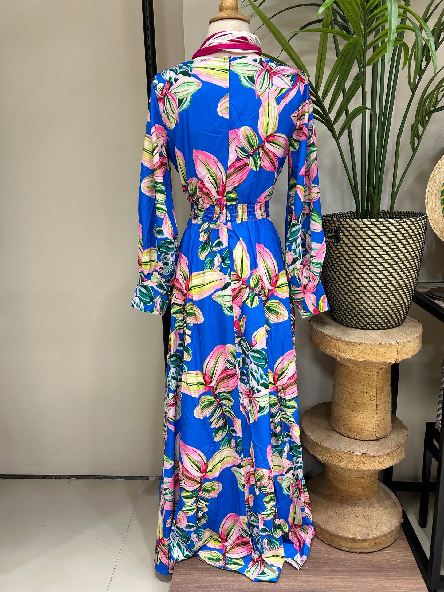 Floral Long Blue Dress