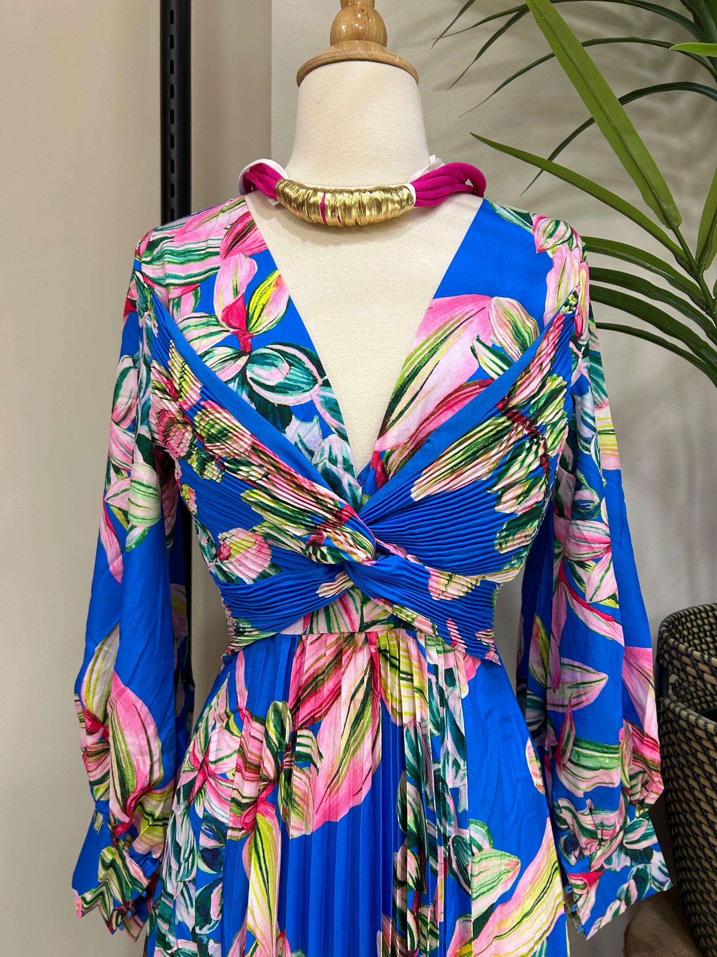 Floral Long Blue Dress