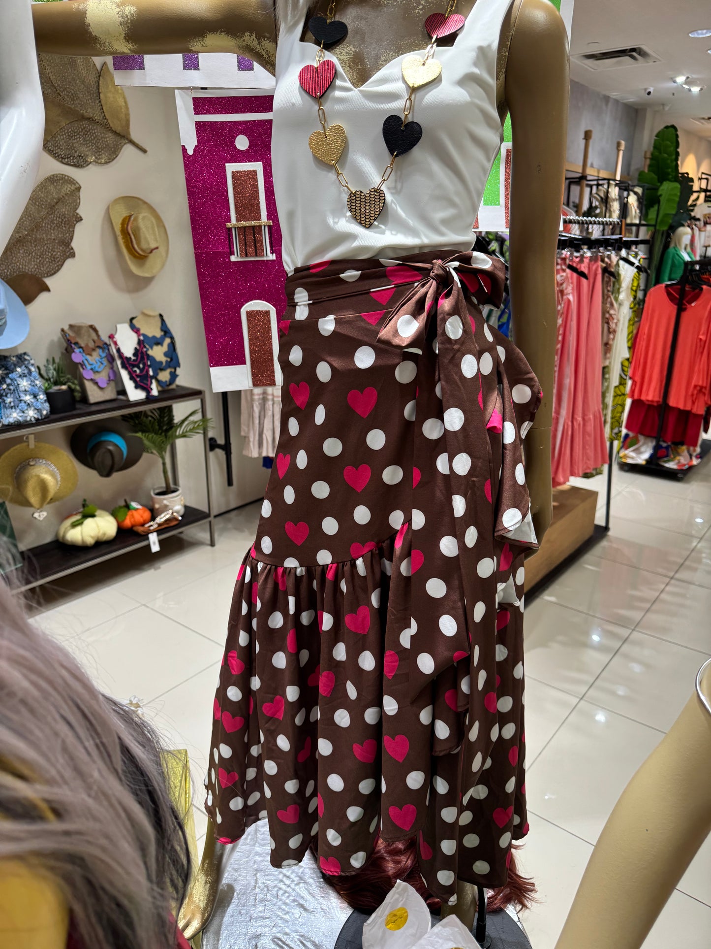 Heart Print Wrap Skirt