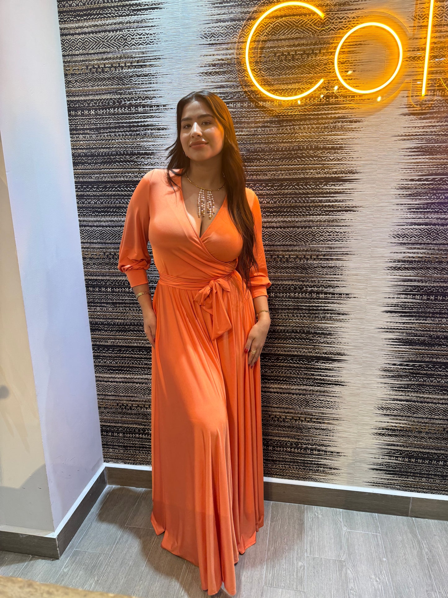 Solid Orange Maxi Dress