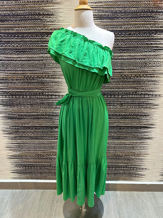 One Shoulder Green Maxi Dress