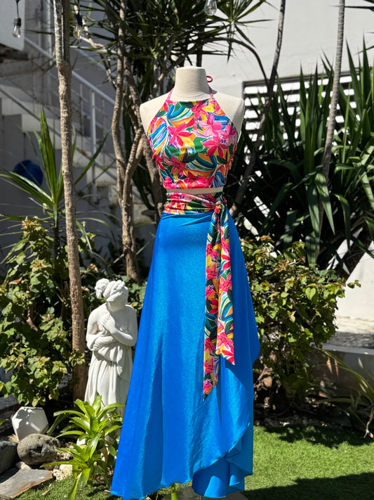 Tropical Contrast Multi Use Skirt Turquoise