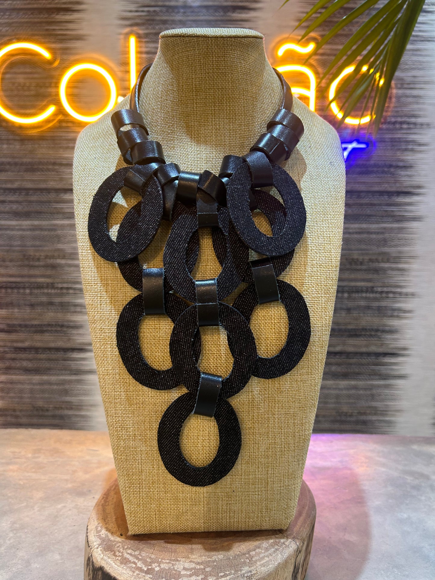 Black and Green Reversible Leather Necklace