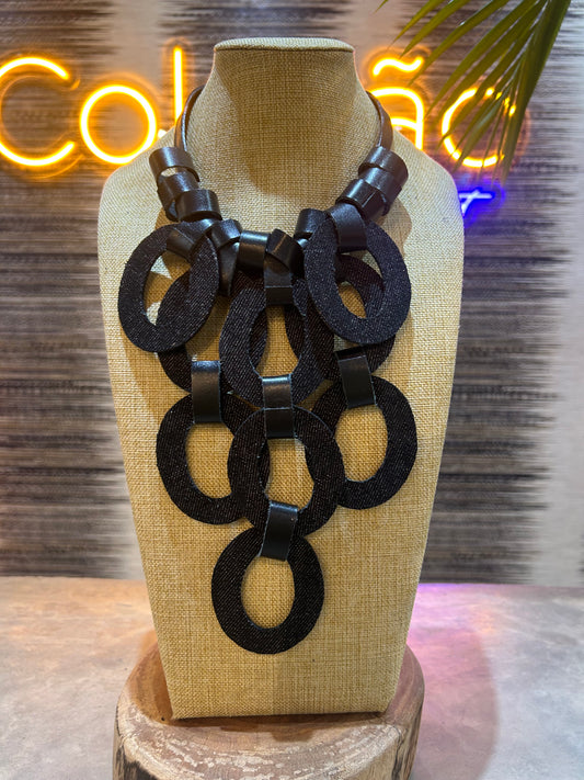 Black and Green Reversible Leather Necklace