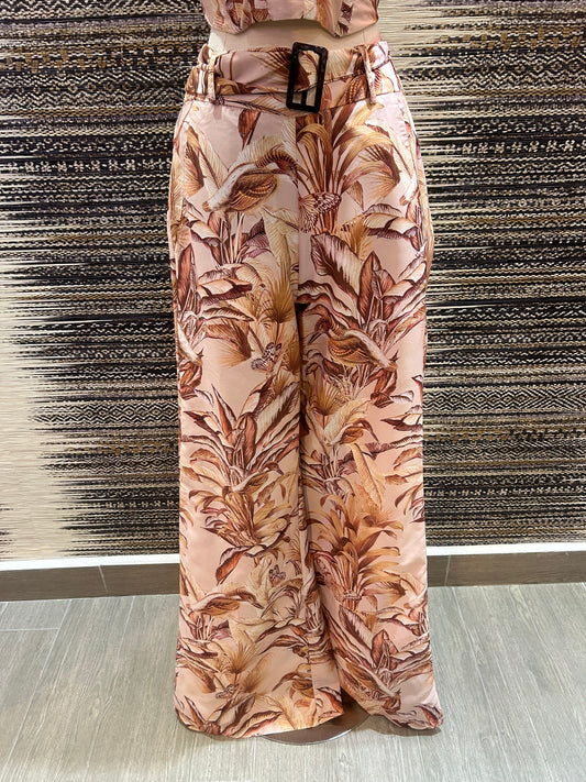 Beige Print Loose Pants