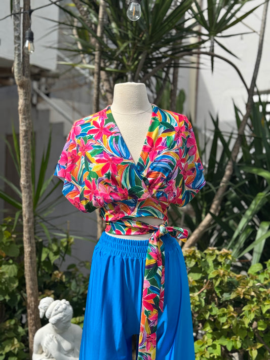 Exclusive Wrap Top Blue/Multi Print