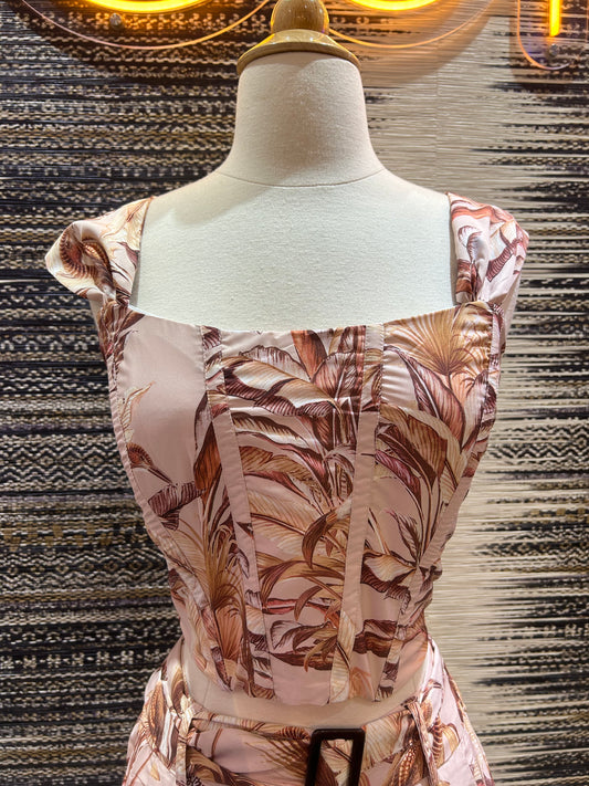 Beige Palm Print Crop Top