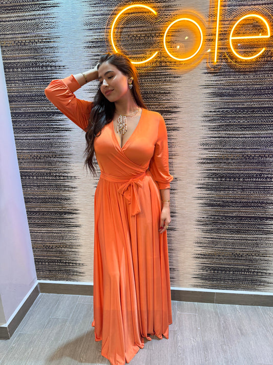 Solid Orange Maxi Dress