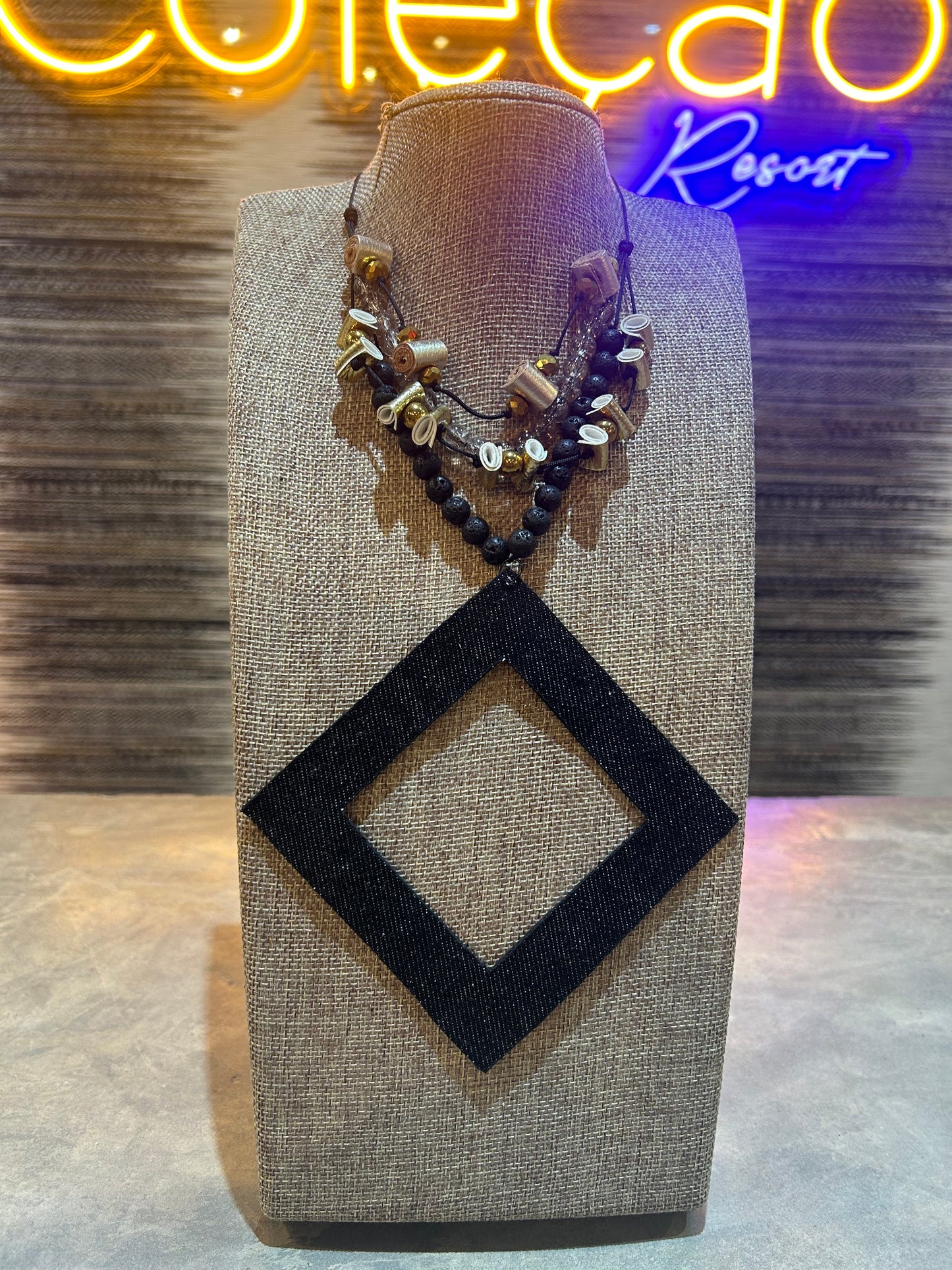 Black and Gold Leather Necklace