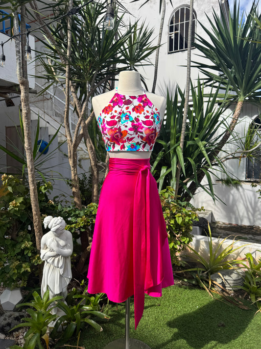 Exclusive Halter Top White/Pink Print