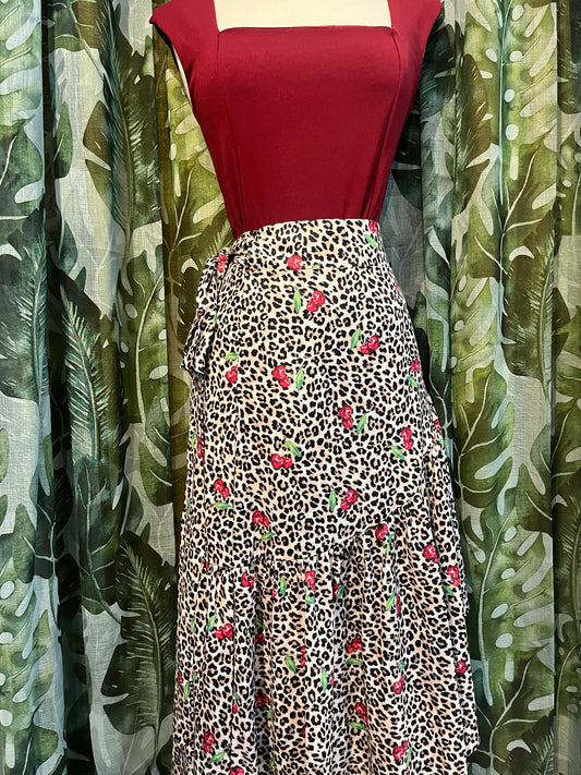 Cherries Wrap Midi Skirt