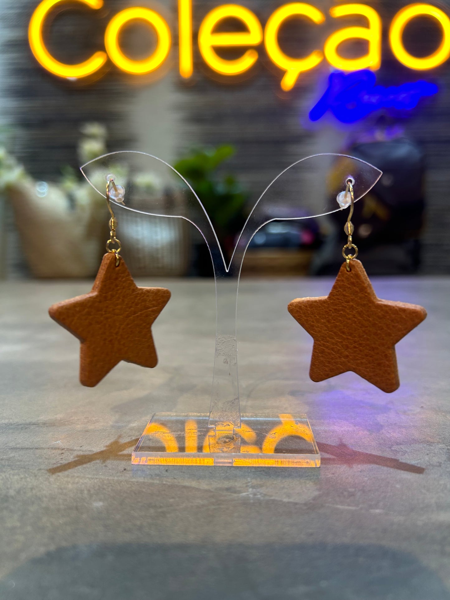 Leather Star Earrings