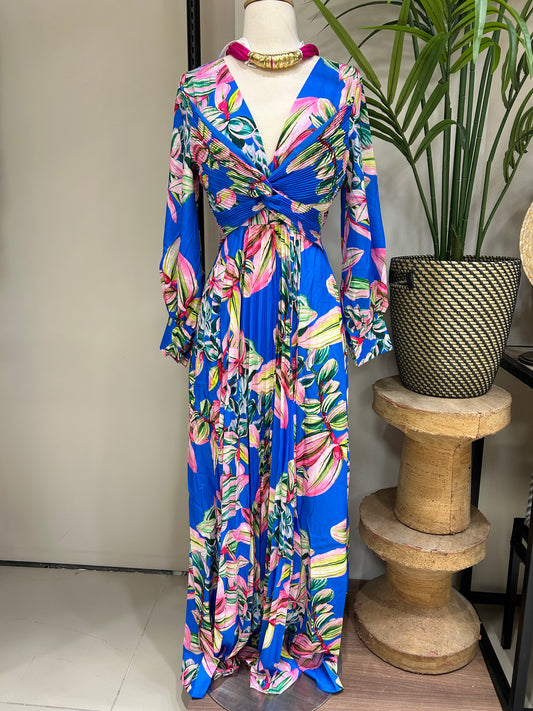 Floral Long Blue Dress