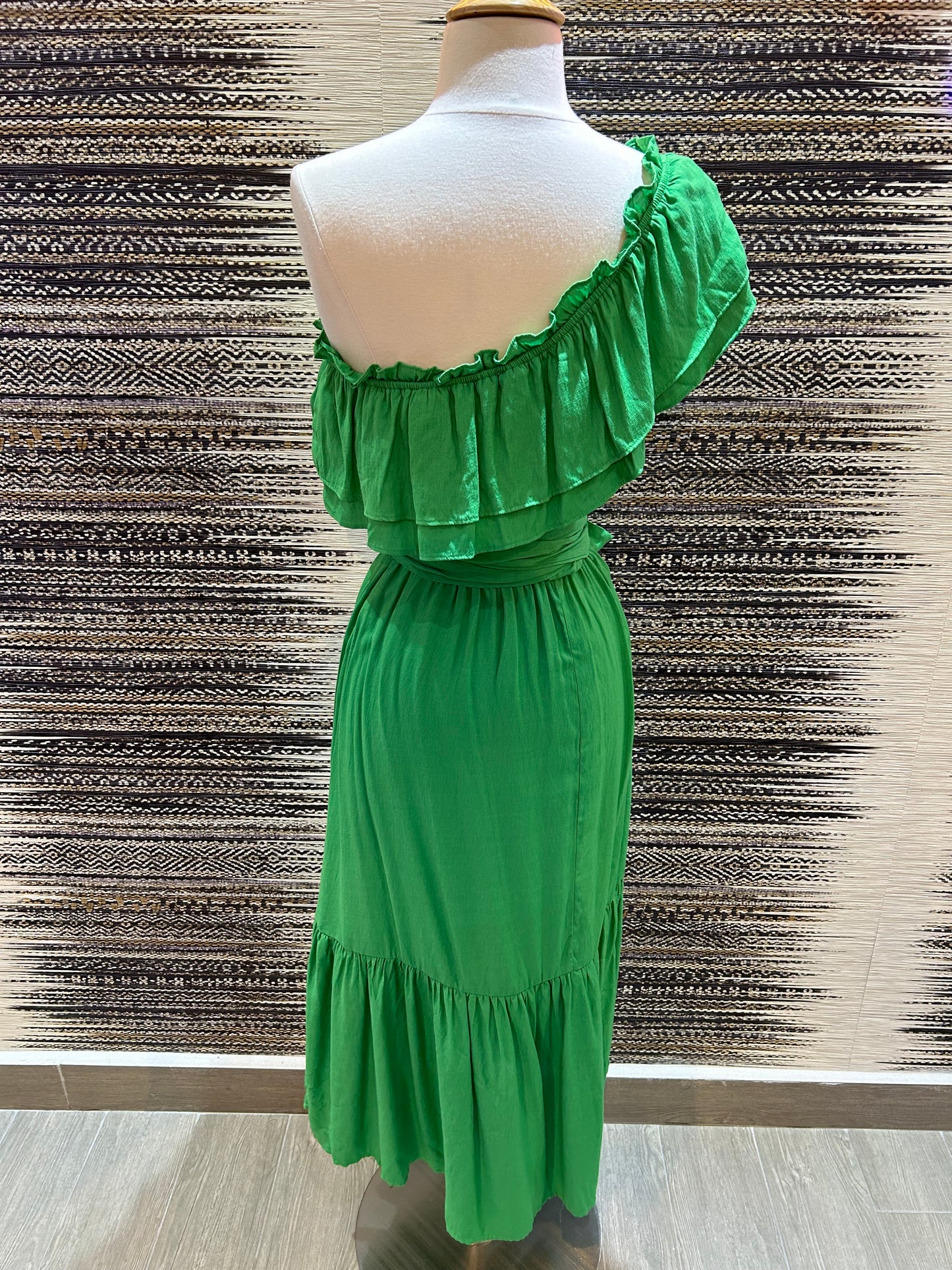 One Shoulder Green Maxi Dress