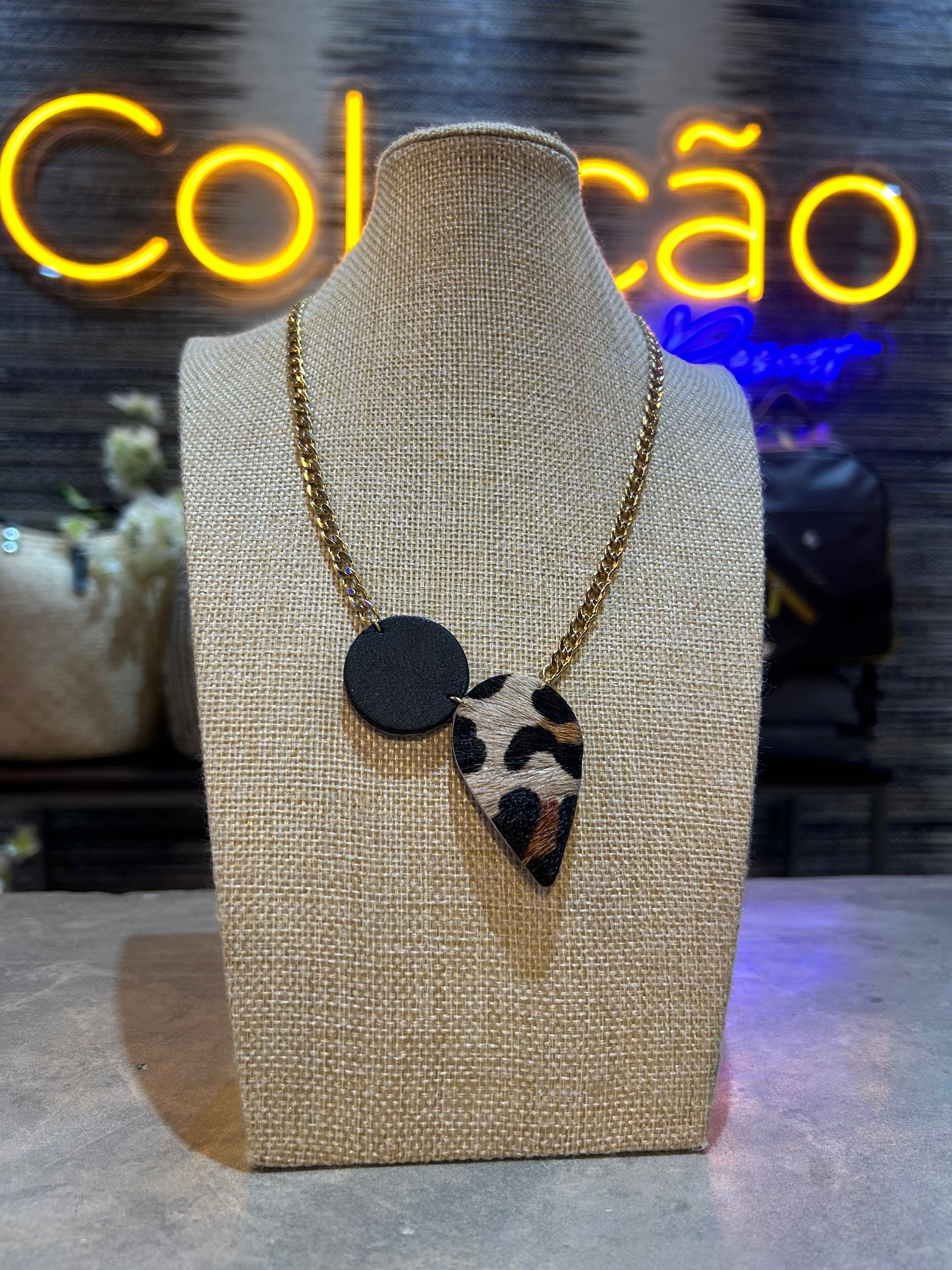 Animal Print Leather Necklace Medium