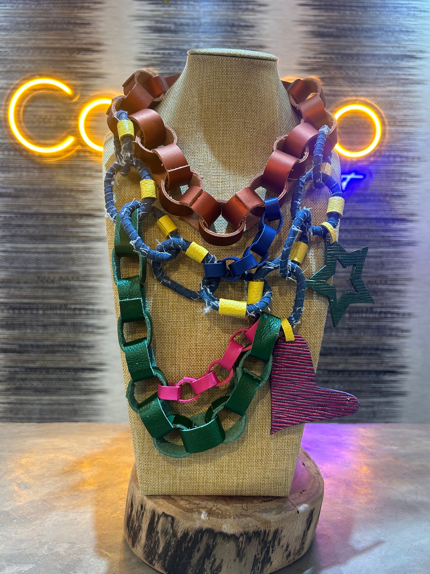 Big Multicolored Leather Chain