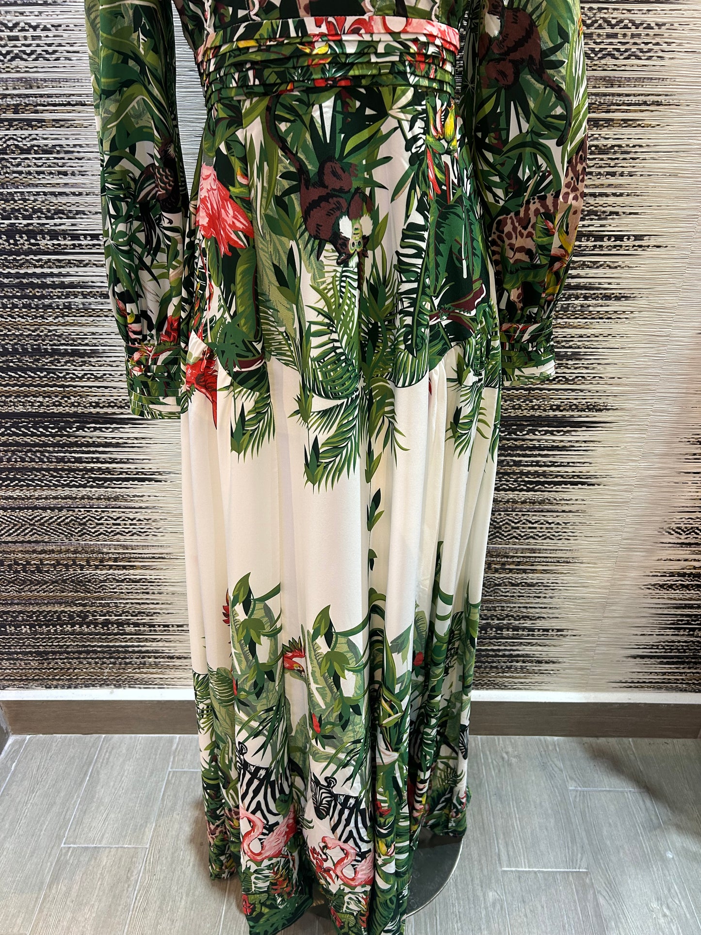 White/Green Tropical Print Maxi