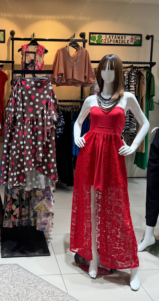 Red Lace Detail Dress
