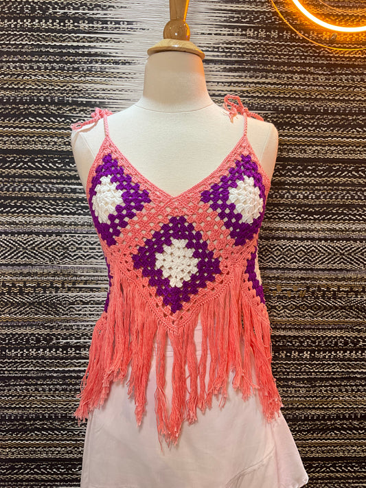 Lau Crochet Salmon Top Violeta/Blanco