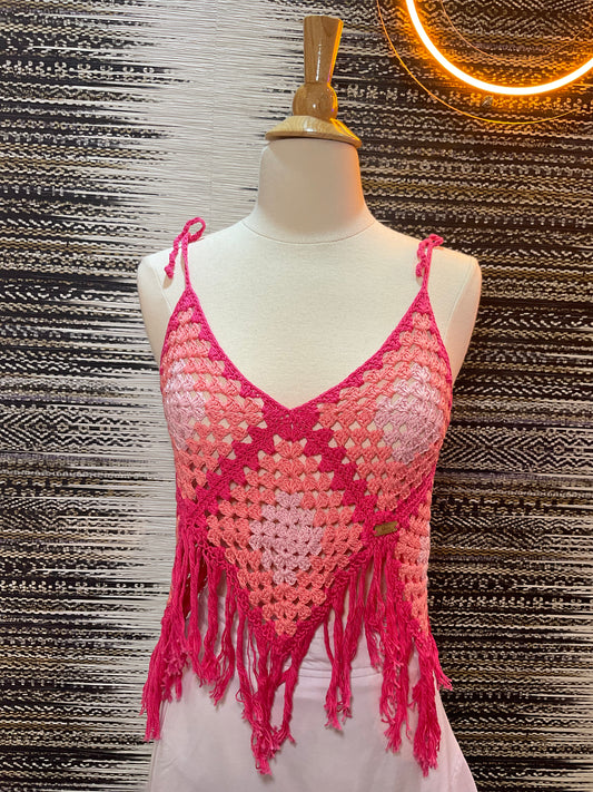 Lau Crochet Pink Top con Flecos