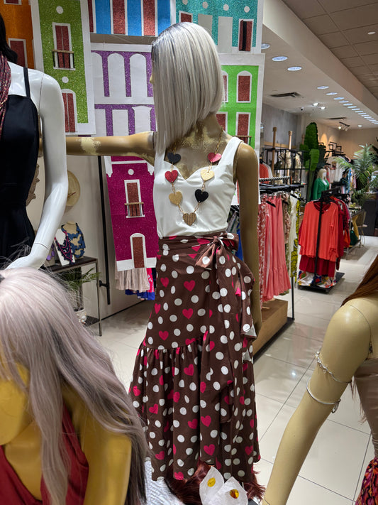 Heart Print Wrap Skirt